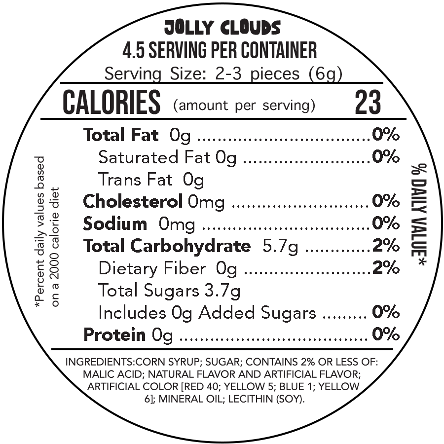 freeze dried jolly ranchers nutrition label